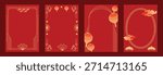 Chinese New Year 2026 vector decorative frame set with red and gold line art. Elegant oriental border design for greeting card poster invitation packaging and background.