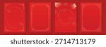 Chinese New Year 2026 vector decorative frame set with red and gold line art. Elegant oriental border design for greeting card poster invitation packaging and background.
