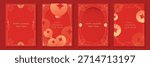 Chinese New Year 2026 vector decorative frame set with red and gold line art. Elegant oriental border design for greeting card poster invitation packaging and background.