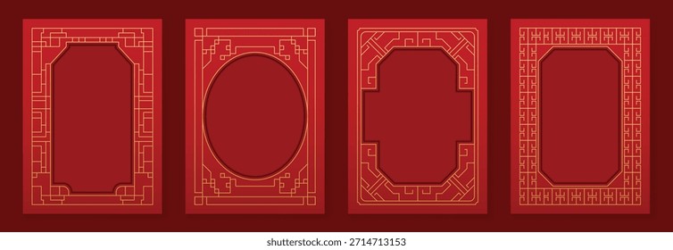 Marco decorativo chino del Vector del año Nuevo 2026 fijado con el arte rojo y dorado de la línea Diseño oriental elegante de la frontera para el empaquetado y el fondo de la invitación del cartel de la tarjeta de felicitación.
