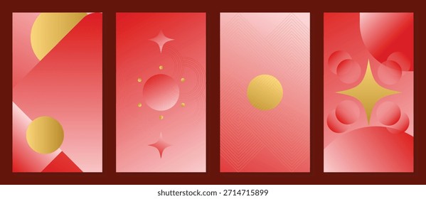 Chinesisches Neujahr 2026 abstrakter Vektorhintergrund mit roten und orangefarbenen geometrischen Formen. Modernes orientalisches Design für Poster-Banner-Verpackungen Tapeten und festliche Dekoration.