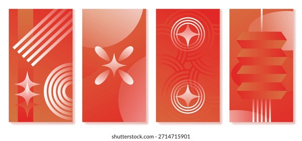 Fondo abstracto del Vector chino del año Nuevo 2026 fijado con las Formas geométricas rojas y anaranjadas. Diseño oriental moderno para el Fondo de pantalla de empaquetado del Anuncio del cartel y la decoración festiva.