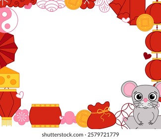 chinese new year 2032 rat mouse rectangle vector graphic line frame, border, ornament. Asia traditional elegant graphic. Logo design template. simple and modern.
