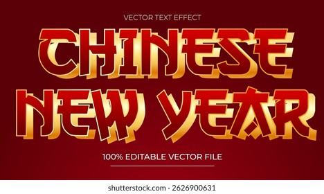 Chinese New Year 3d realistic text effect editable vector red and gold color