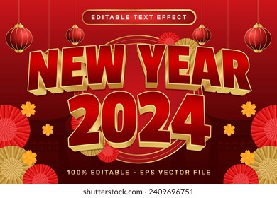 chinese new year 3d text effect and editable text effect with lanterns and Chinese ornaments