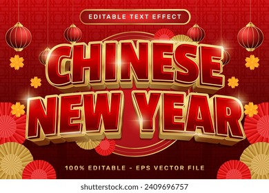 chinese new year 3d text effect and editable text effect with lanterns and Chinese ornaments