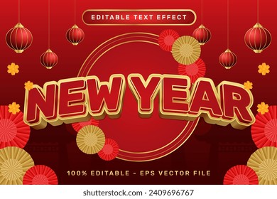 chinese new year 3d text effect and editable text effect with lanterns and Chinese ornaments