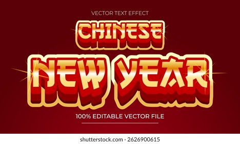 Efeito de texto 3D do ano novo chinês e efeito de texto editável com plano de fundo do ano novo chinês