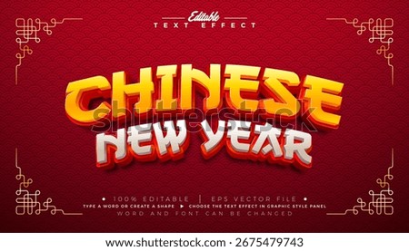 Chinese New Year 3D Text Effect Design Editable Vector Graphic Style with Shadow and Red Typography Lettering on Traditional Pattern Background. Premium Scalable Business Illustration Mockup Template