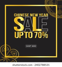 "Chinese New Year" Up to 70% off sale poster design. Happy Chinese New Year 2024. Chinese New Year Sale banner template for Promotions and Social Media. Sale tag vector. EPS Editable Format.