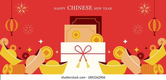 Chinese New Year Ang Pao Background, Money, Coin, Gold and Envelope