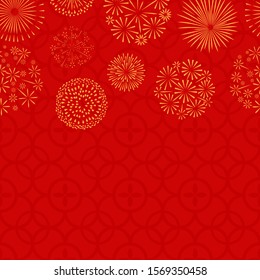 Chinese New Year. Asian seamless pattern and golden fireworks. Vector japanese, thai or korean festive banner