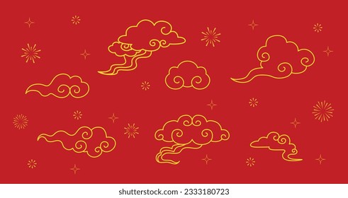 Chinese new year auspicious clouds vector symbols set. Line symbols, decorative elements for chinese new year of festival in Asia. Oriental traditional clouds pattern.
