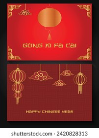 Chinese New Year background 2024 modern art design set in red, gold and white colors for cover, card, poster, banner. Chinese zodiac Dragon symbol. Hieroglyph means Happy New Year and Dragon symbol