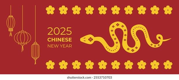 Chinese new year background. 2025 year of snake. Chinese spring festival greeting card. Asian concept. Chinese lunar new year banner, cover, flyer template. Vector.