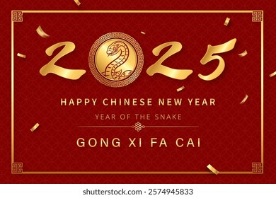 Chinese New Year background for 2025 year of the snake with wishing text Gong Xi Fa Cai mean wish you enlarge your wealth, vector design 
