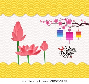 Chinese New Year Background with blossom and lantern