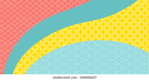 Chinese New Year background with bright traditional eastern patterns, pink, blue, green, yellow. Vector illustration. Flat style design. Concept for holiday banner, decor element, greeting card.