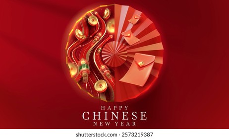 Chinese New Year background with bright lanterns with realistic 3D Chinese New Year elements, elegant style poster design concept for the Year of the Snake.