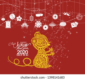 Chinese New Year background, card print. Year of the Rat