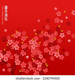 Chinese new year background. Chinese character"xin nian kuai le" - Happy new year.