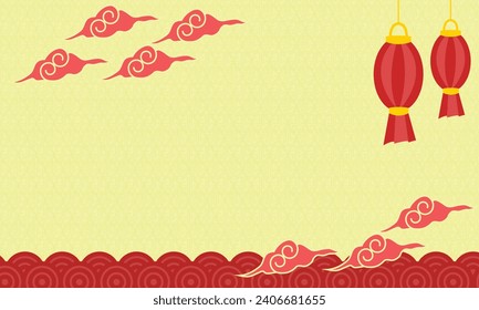 Chinesischer Neujahrshintergrund, Wolkenmuster, Welle, Laterne, Vektorgrafik