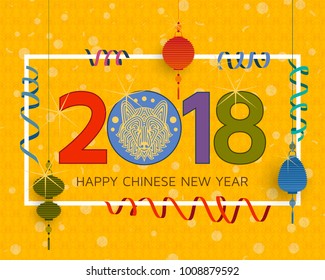 Chinese New Year background with creative stylized dog. Vector illustration
