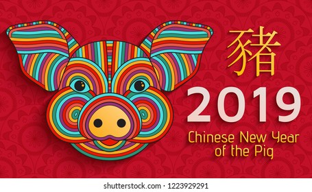 Chinese New Year background with creative stylized pig. Vector illustration