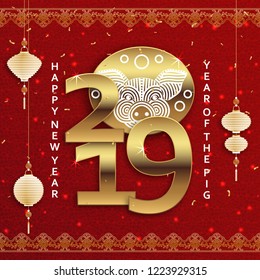 Chinese New Year background with creative stylized pig. Vector illustration
