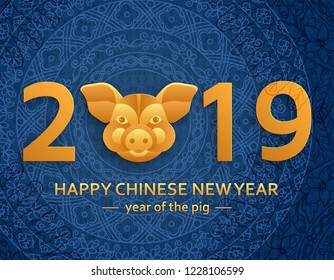 Chinese New Year background with creative stylized pig. Vector illustration