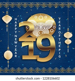 Chinese New Year background with creative stylized pig. Vector illustration