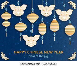Chinese New Year background with creative stylized pig. Vector illustration