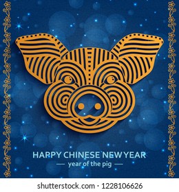 Chinese New Year background with creative stylized pig. Vector illustration