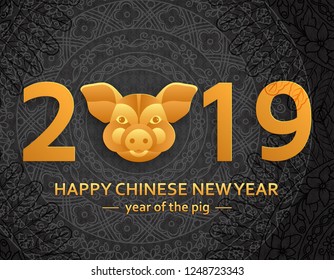 Chinese New Year background with creative stylized pig. Vector illustration