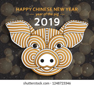 Chinese New Year background with creative stylized pig. Vector illustration