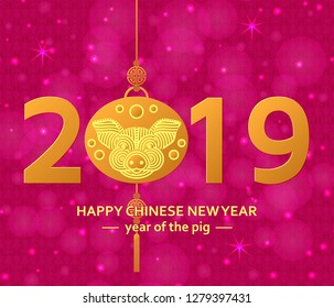 Chinese New Year background with creative stylized pig. Vector illustration