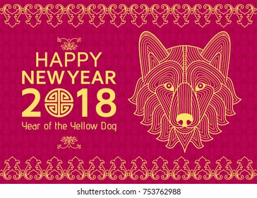 Chinese New Year background with creative stylized dog. Vector illustration