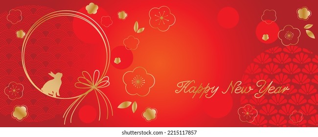  Chinese new year background decoration with camellia flower pattern and rabbit zodiac symbol. 2023 Chinese new year illustration. Vector illustration.