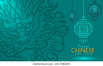 Chinese New Year background Decorations with Dragon and Traditional Paper Festival Lanterns Background. 