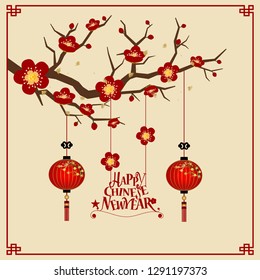 Chinese new year background design with Chinese New Year lettering. Vector Illustration.