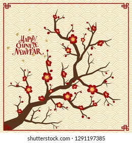 Chinese new year background design with Chinese New Year lettering. Vector Illustration.