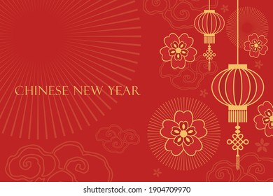 Chinese New Year background. Flat design vector illustration. 