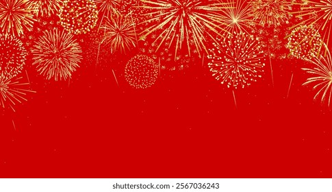 Chinese New Year background, gold fireworks border on red