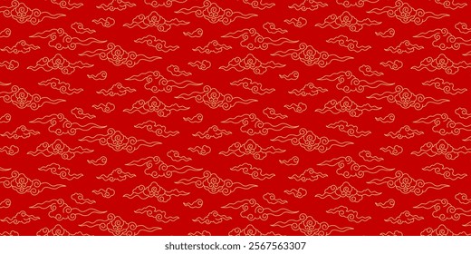 Chinese New Year background, gold clouds on red background