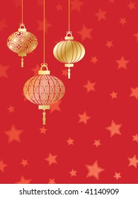 fondo chino de Año Nuevo con linternas doradas en rojo