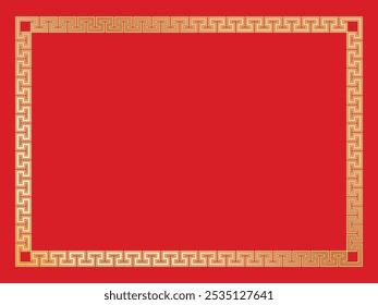 Fundo de Ano Novo chinês com borda dourada, chinês tradicional, quadro de fronteira tibetana