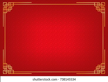 chinese new year background with golden border, abstract oriental wallpaper with decoration frame, red chinese overlap fan inspiration, vector illustration 