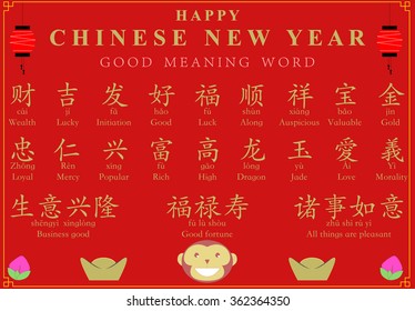 Chinese new year background good meaning word decoration, vector illustration, red and gold