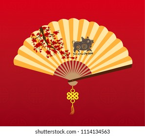 Chinese New Year Background with holding fan