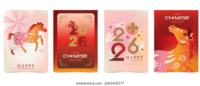 Fundo de ano novo chinês com cavalo e lanterna para design vertical A4